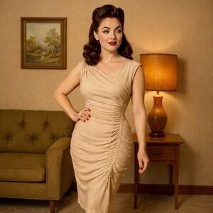 Anthropologie Eva Franco Gold Metallic Body con Wiggle Dress Size 4